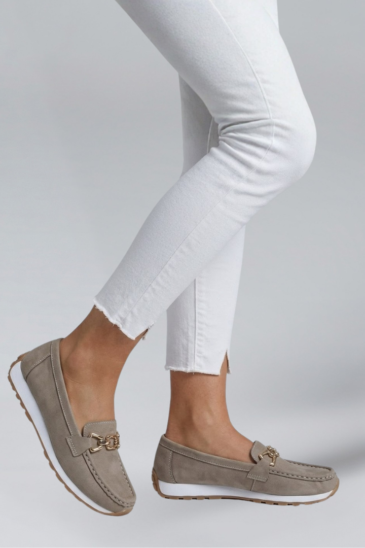 Women's Leather Loafers with Metal Hardware Detail for Everyday Wear