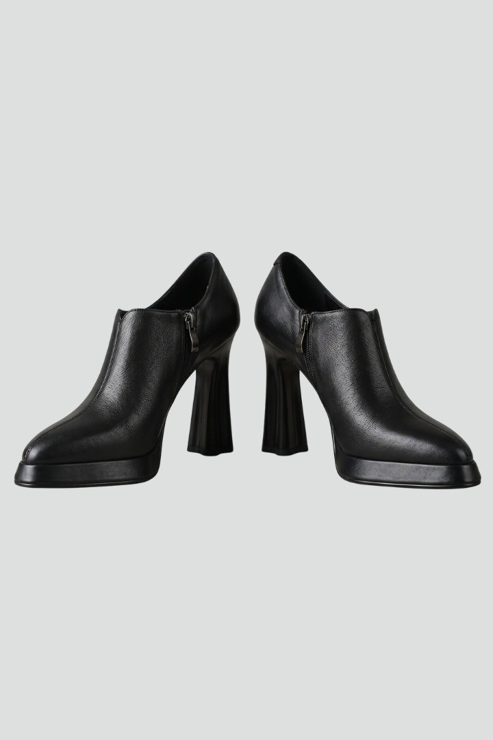 Women's Leather Pumps with Platform Sole and Side Zipper