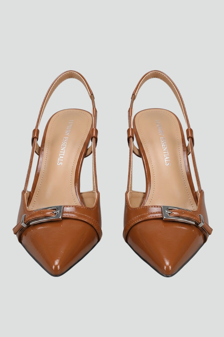 Women's Leather Pumps with Pointed Toe and Open Back