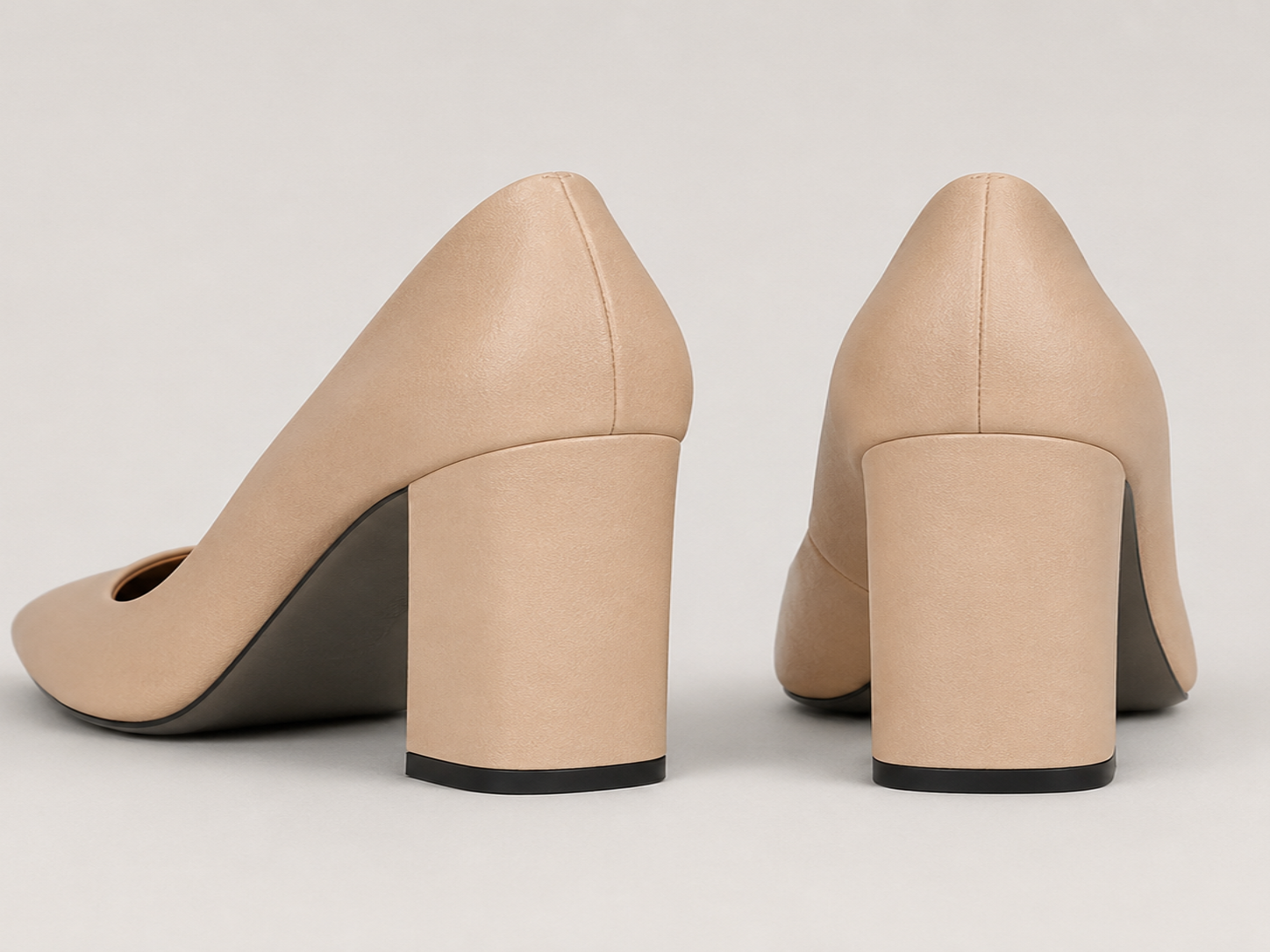 Women's Leather Pumps with Slip On Design and Block Heel