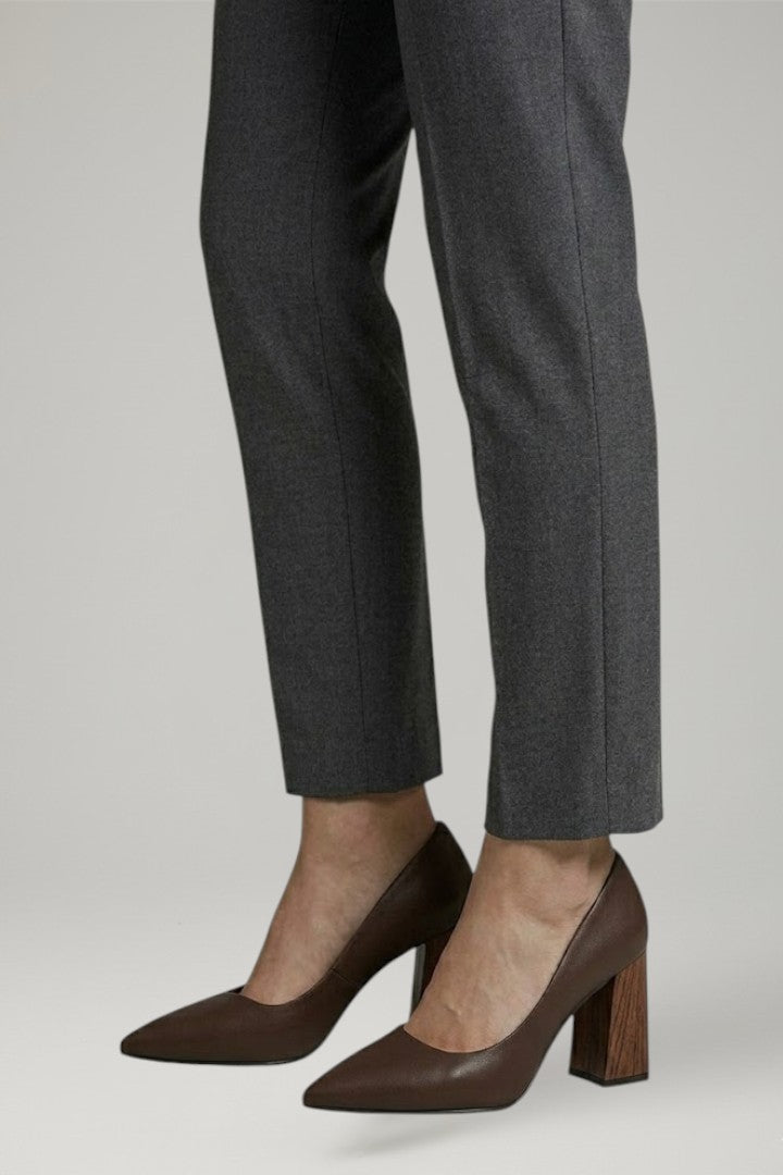 Women's Leather Pumps with Slip On Design and Block Heel