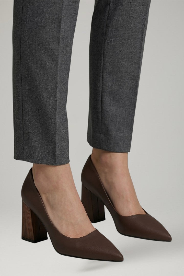 Women's Leather Pumps with Slip On Design and Block Heel