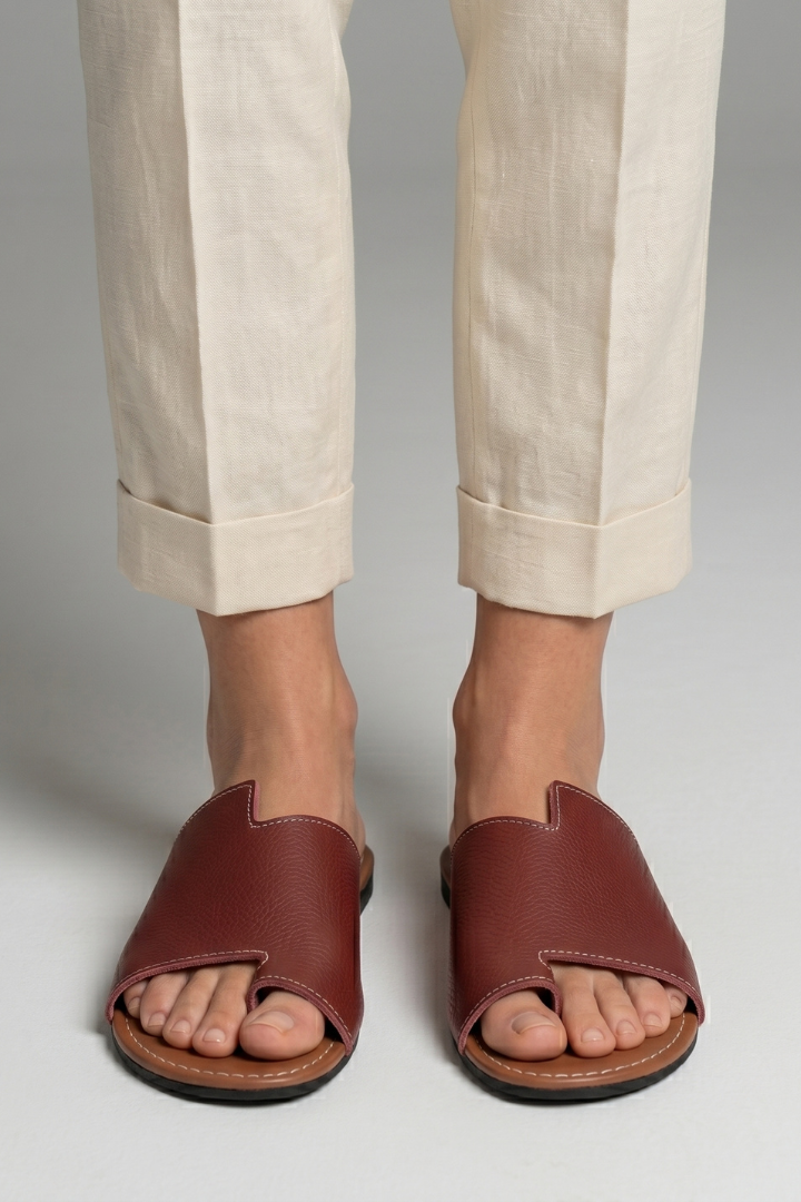 Women's Leather Sandals with Open Toe and Slip-On