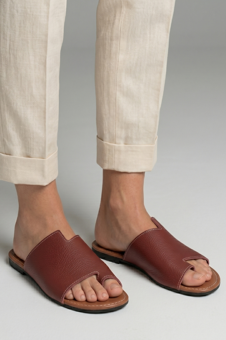 Women's Leather Sandals with Open Toe and Slip-On