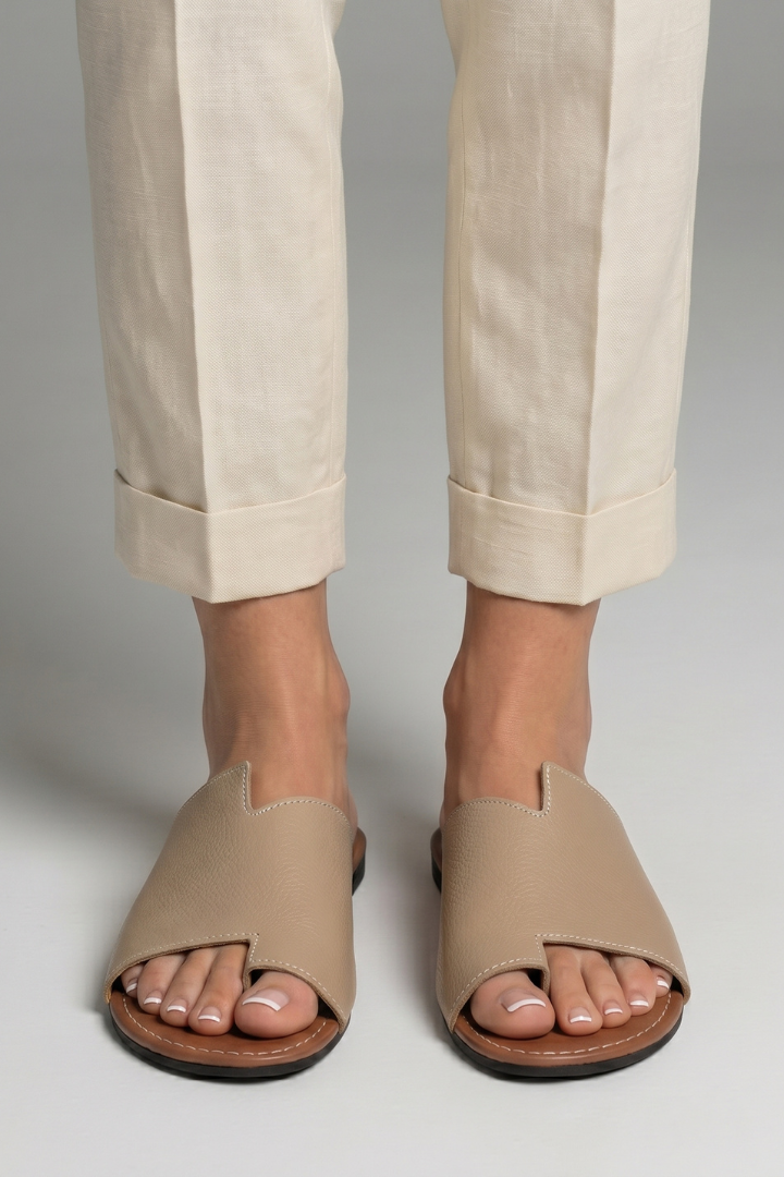 Women's Leather Sandals with Open Toe and Slip-On