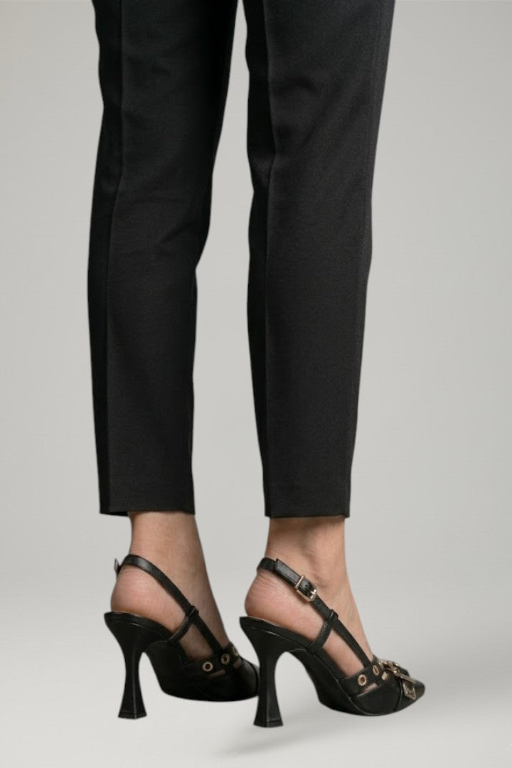 Women's Leather Sandals with Pointed Toe and Buckle