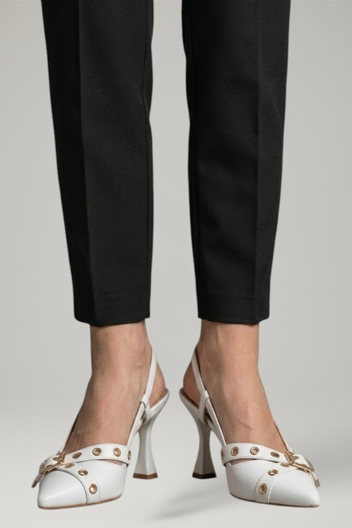 Women's Leather Sandals with Pointed Toe and Buckle