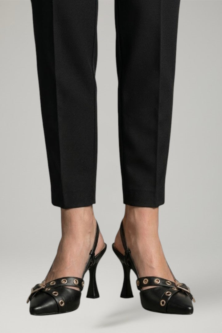 Women's Leather Sandals with Pointed Toe and Buckle