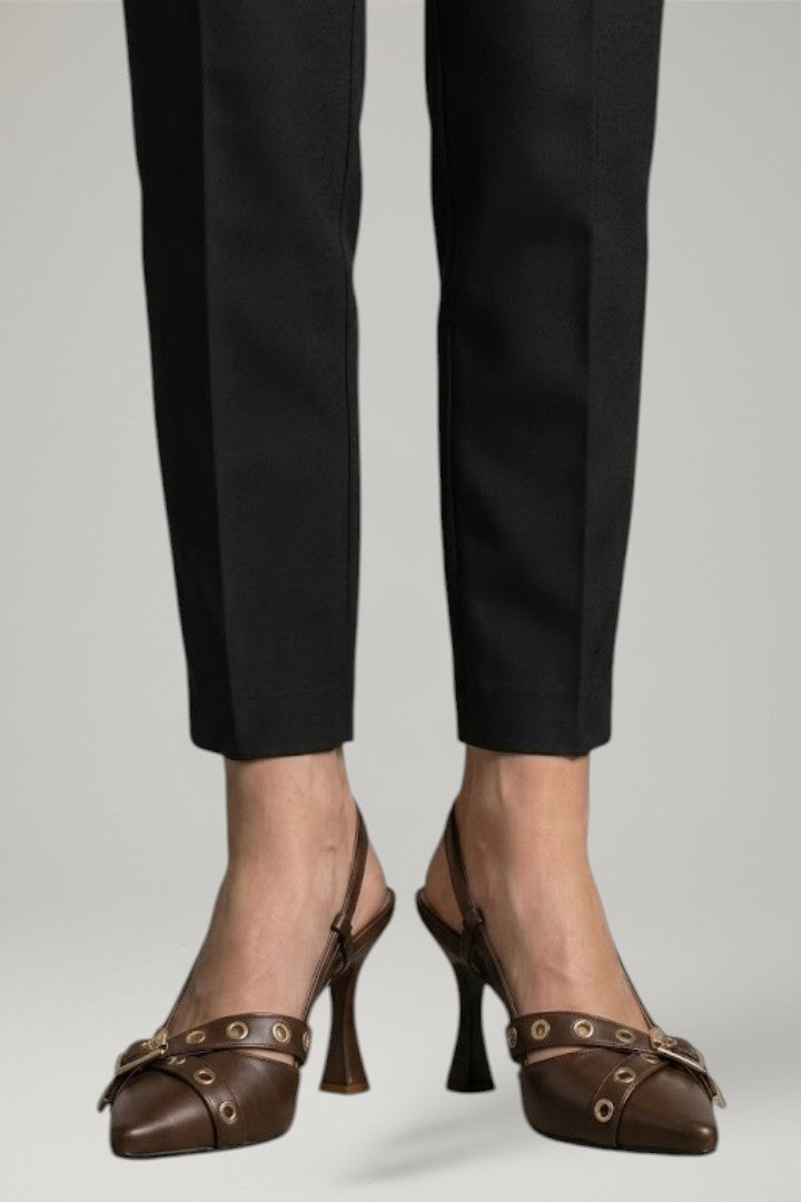 Women's Leather Sandals with Pointed Toe and Buckle