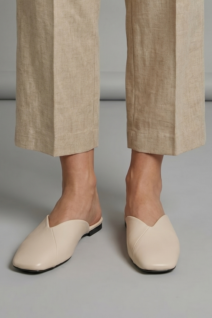 Women's Leather Sandals with Square Toe and Slip On