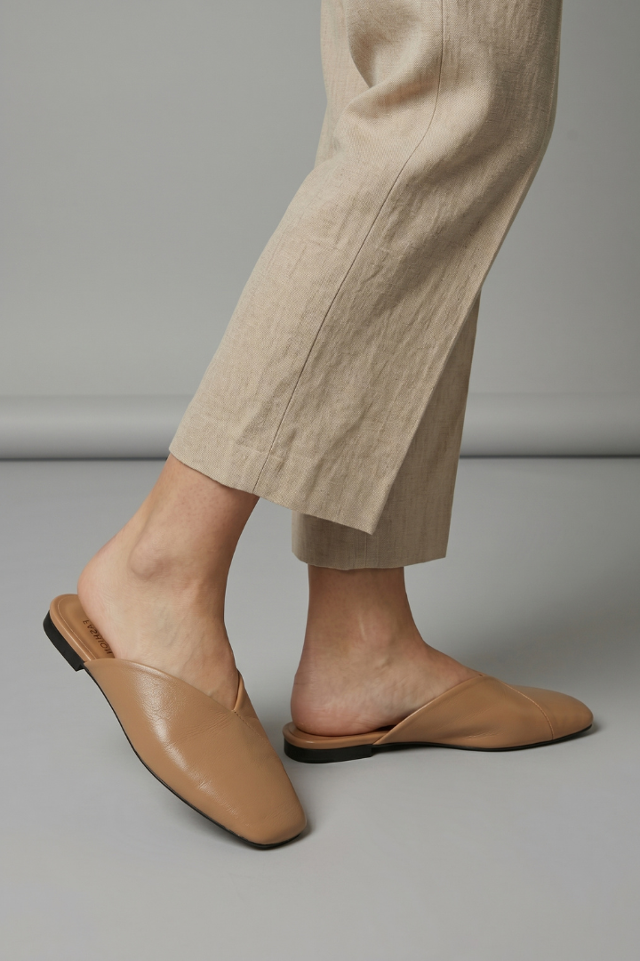Women's Leather Sandals with Square Toe and Slip On
