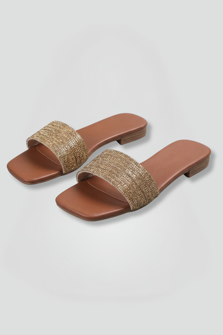 Women's Leather Slippers with Open Toe and Slip-On