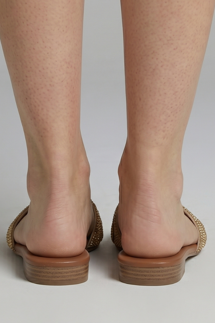 Women's Leather Slippers with Open Toe and Slip-On