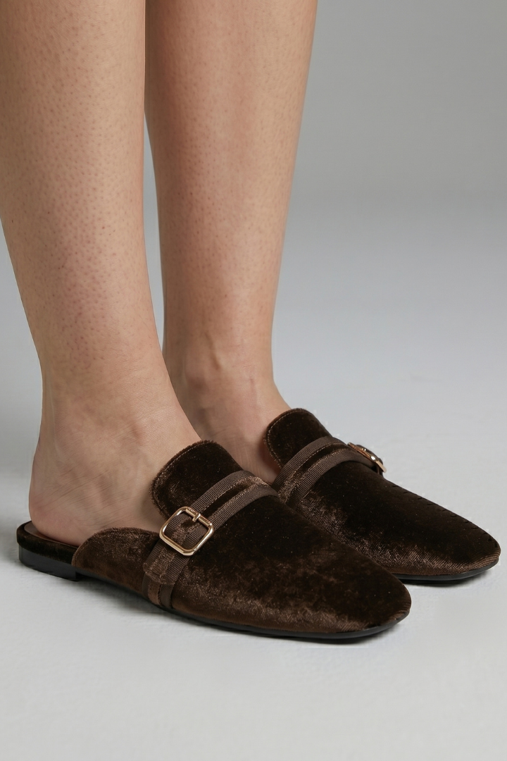 Women's Leather Slippers with Square Toe and Slip-On