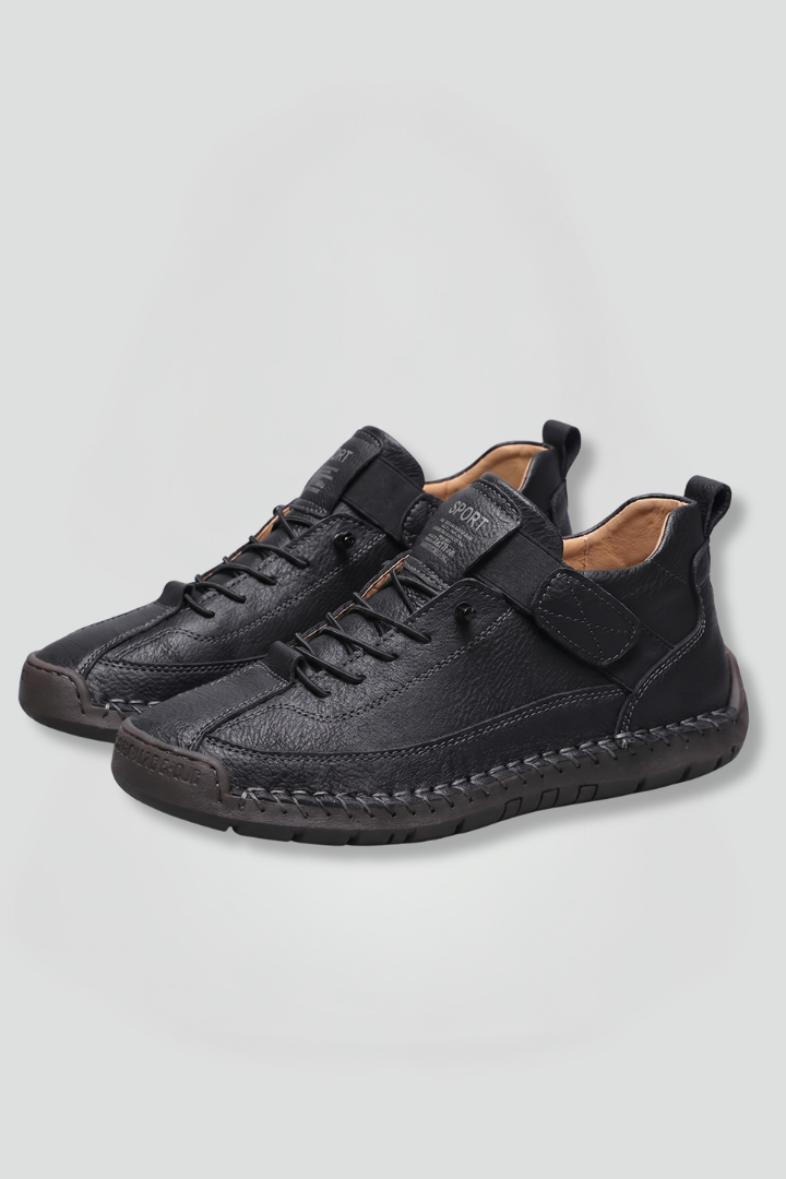 Women's Leather Trainers with Elastic Panels and EVA Sole