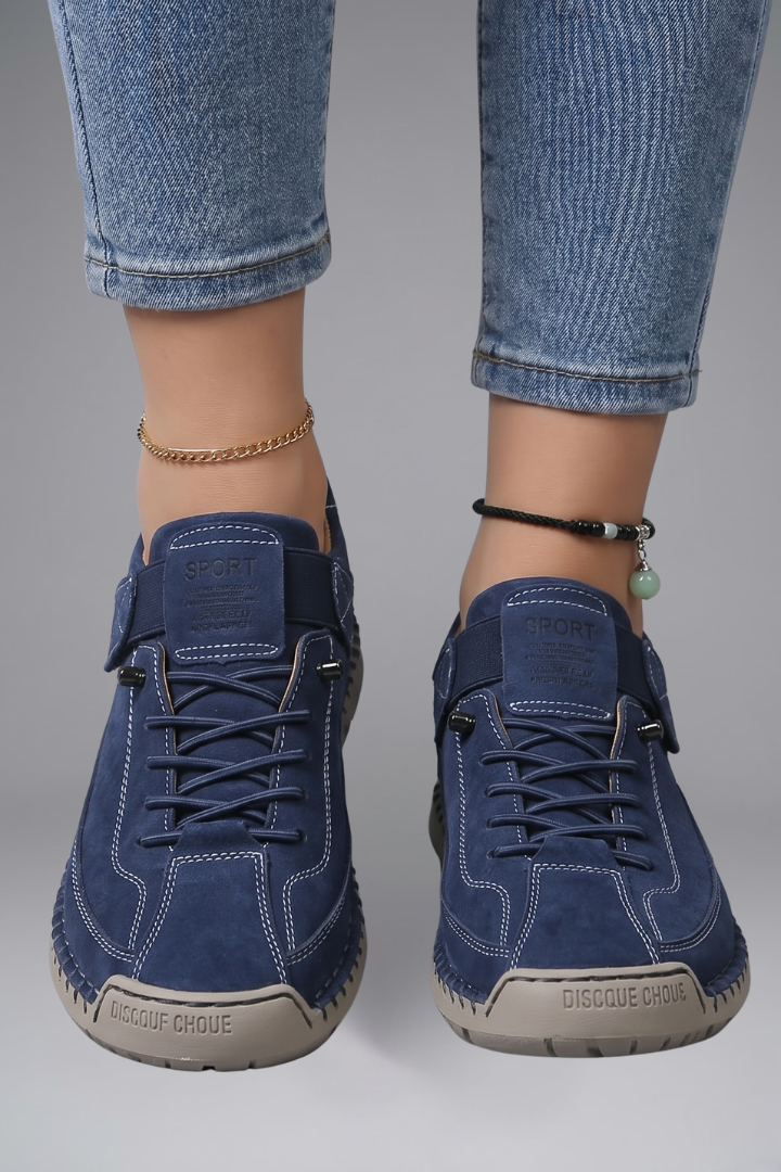 Women's Leather Trainers with Elastic Panels and EVA Sole