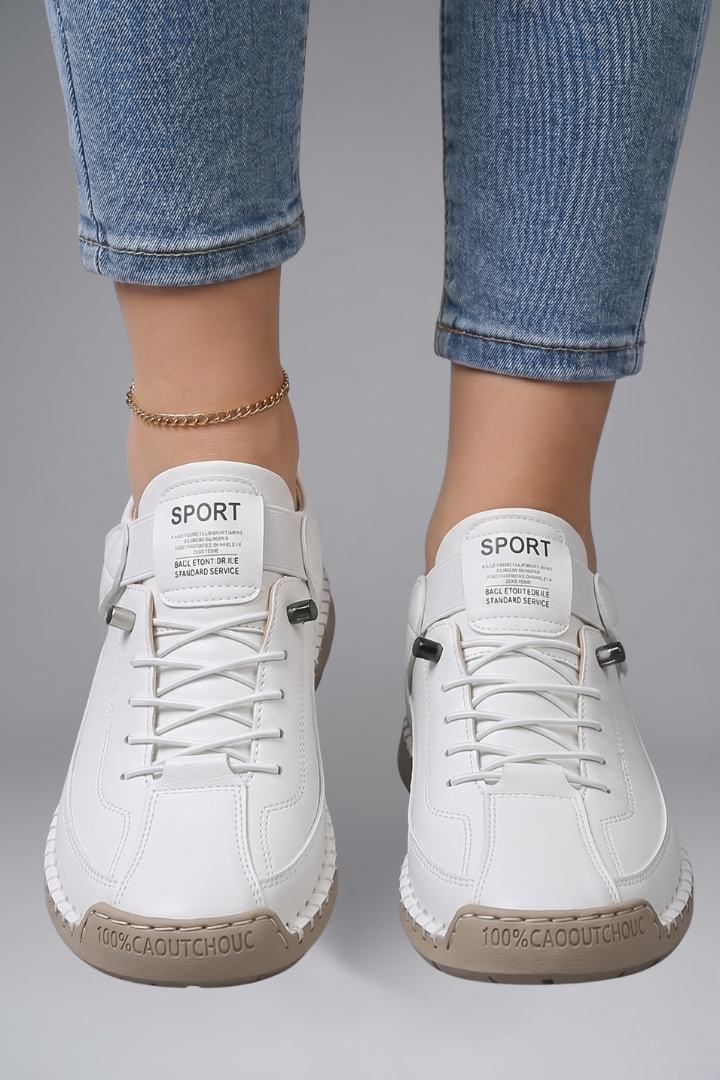 Women's Leather Trainers with Elastic Panels and EVA Sole