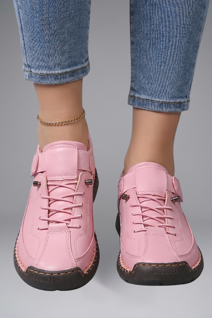 Women's Leather Trainers with Elastic Panels and EVA Sole