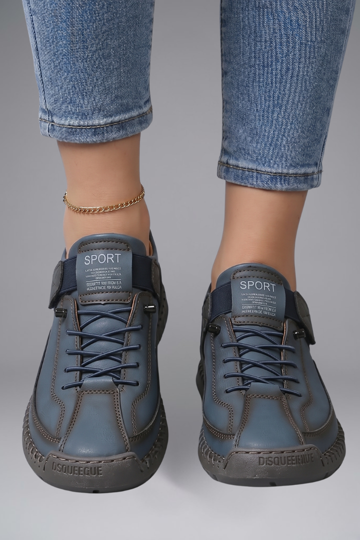 Women's Leather Trainers with Elastic Panels and EVA Sole