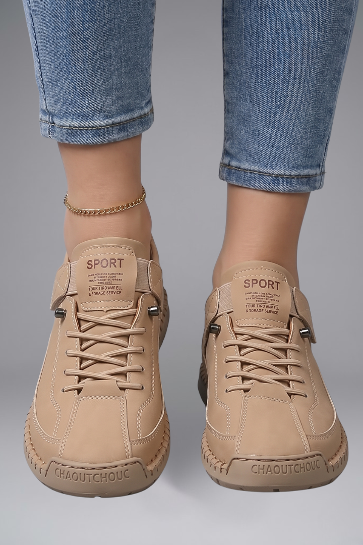 Women's Leather Trainers with Elastic Panels and EVA Sole