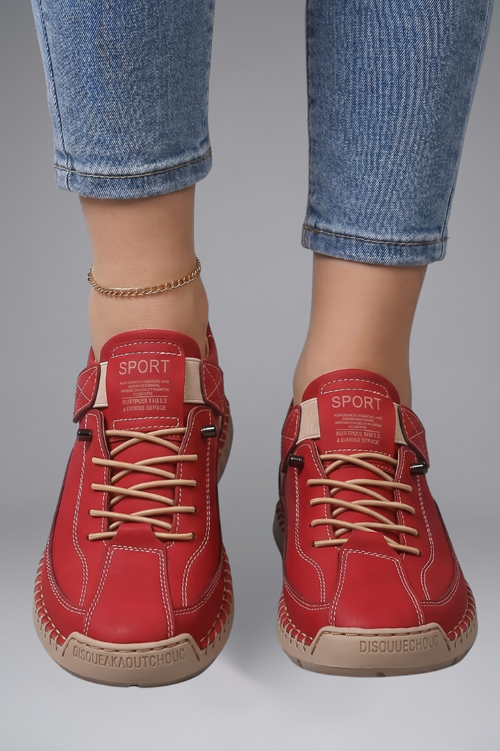 Women's Leather Trainers with Elastic Panels and EVA Sole