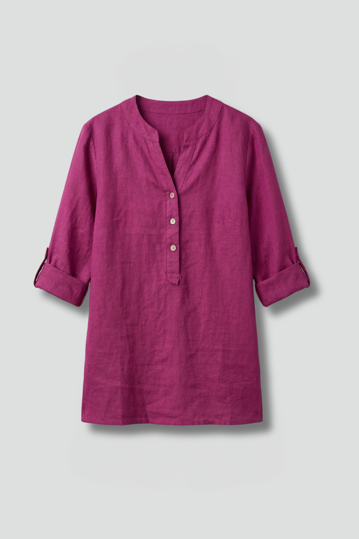 Women’s Linen Blouse with Button Closure and Roll Sleeves