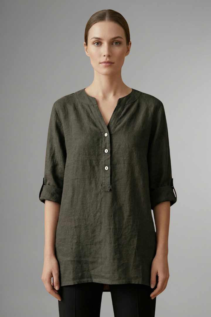 Women’s Linen Blouse with Button Closure and Roll Sleeves