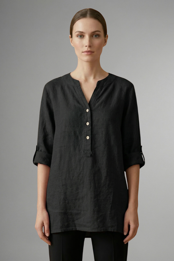 Women’s Linen Blouse with Button Closure and Roll Sleeves