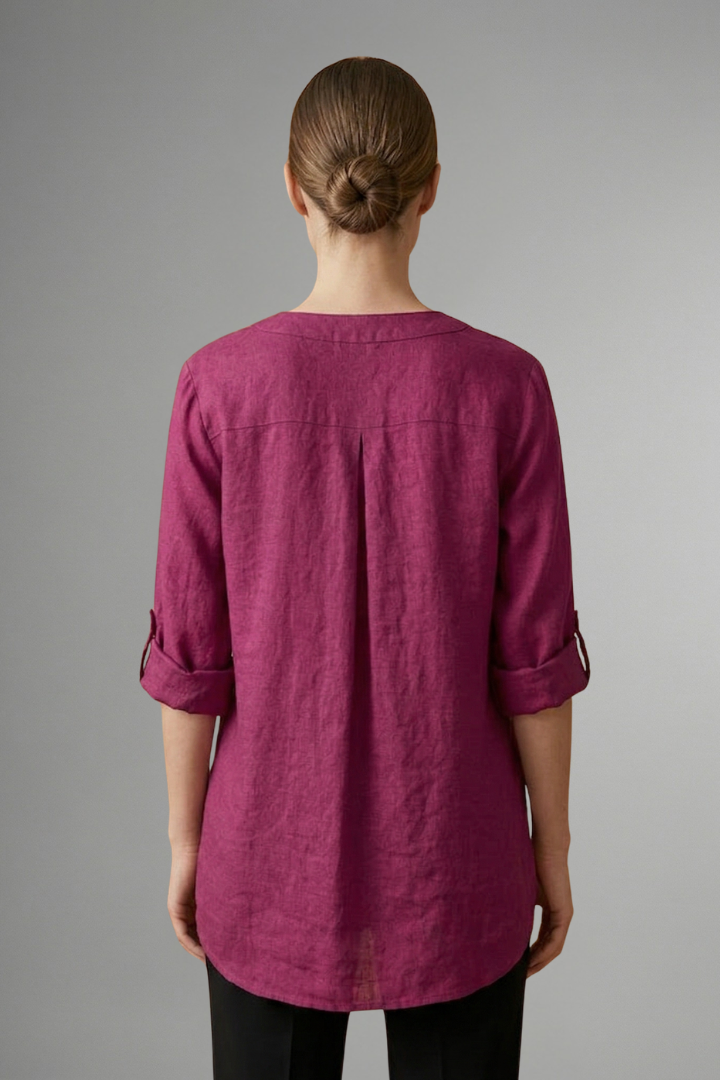 Women’s Linen Blouse with Button Closure and Roll Sleeves