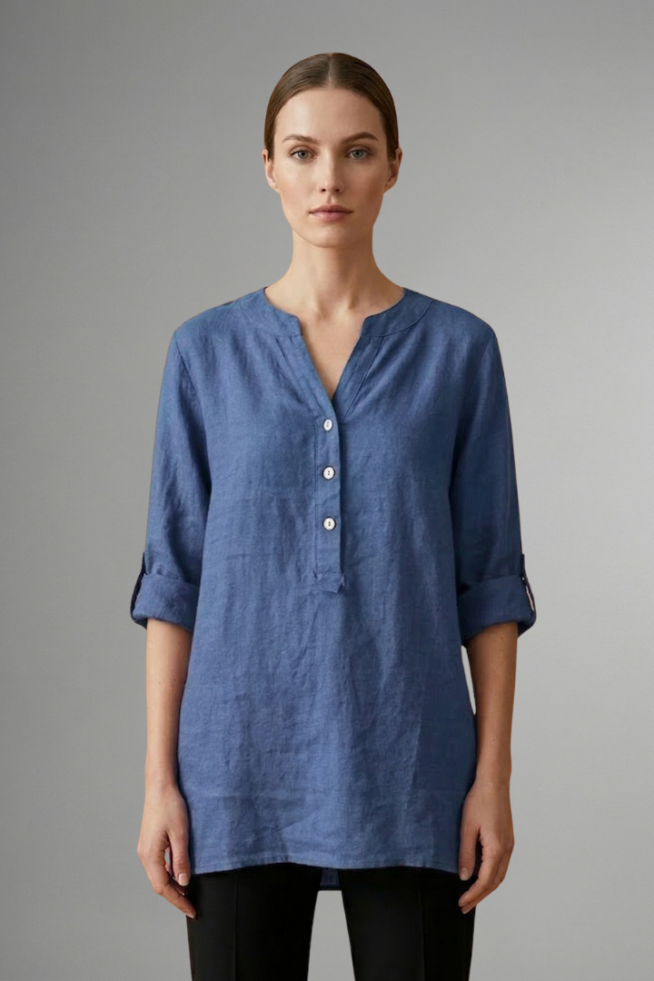 Women’s Linen Blouse with Button Closure and Roll Sleeves