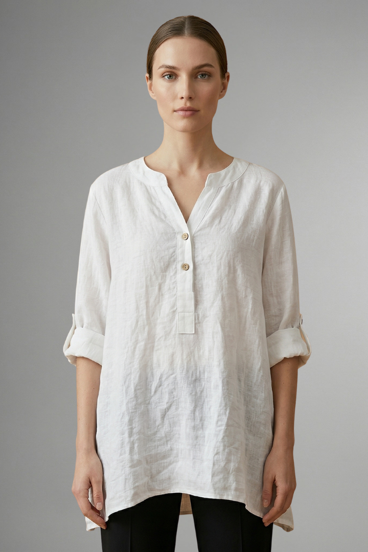 Women’s Linen Blouse with Button Closure and Roll Sleeves
