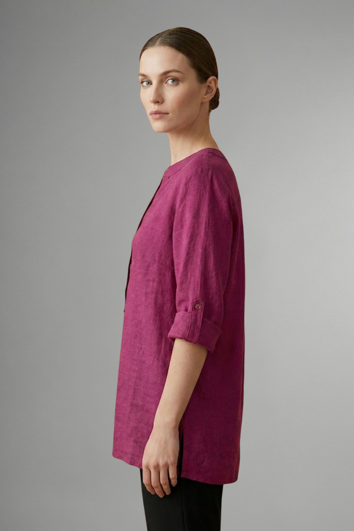 Women’s Linen Blouse with Button Closure and Roll Sleeves