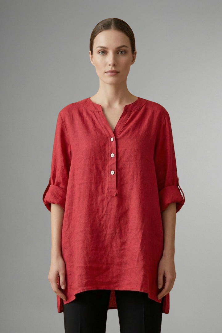Women’s Linen Blouse with Button Closure and Roll Sleeves