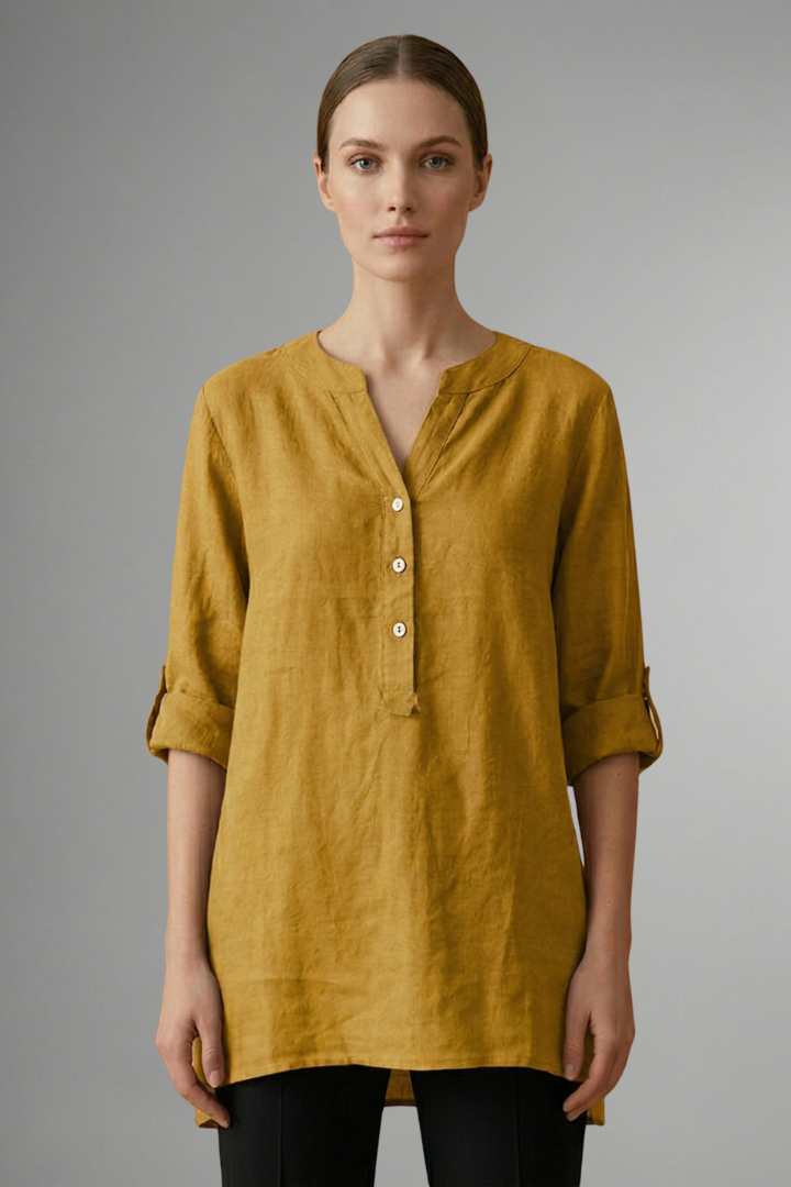 Women’s Linen Blouse with Button Closure and Roll Sleeves