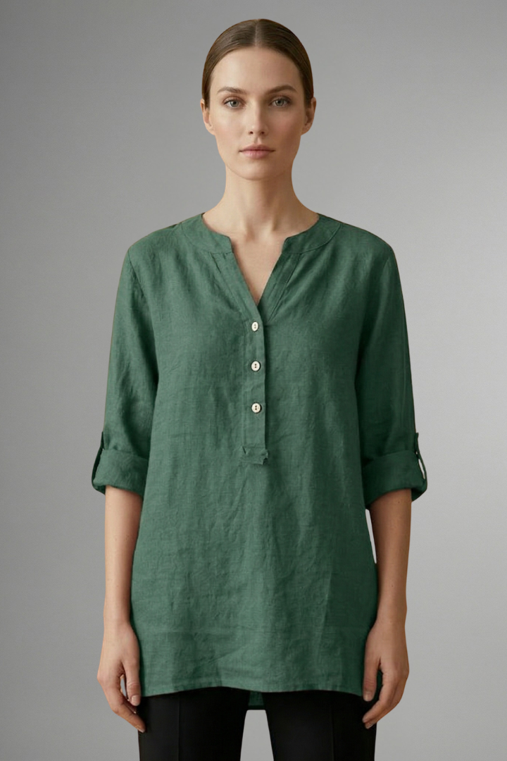 Women’s Linen Blouse with Button Closure and Roll Sleeves