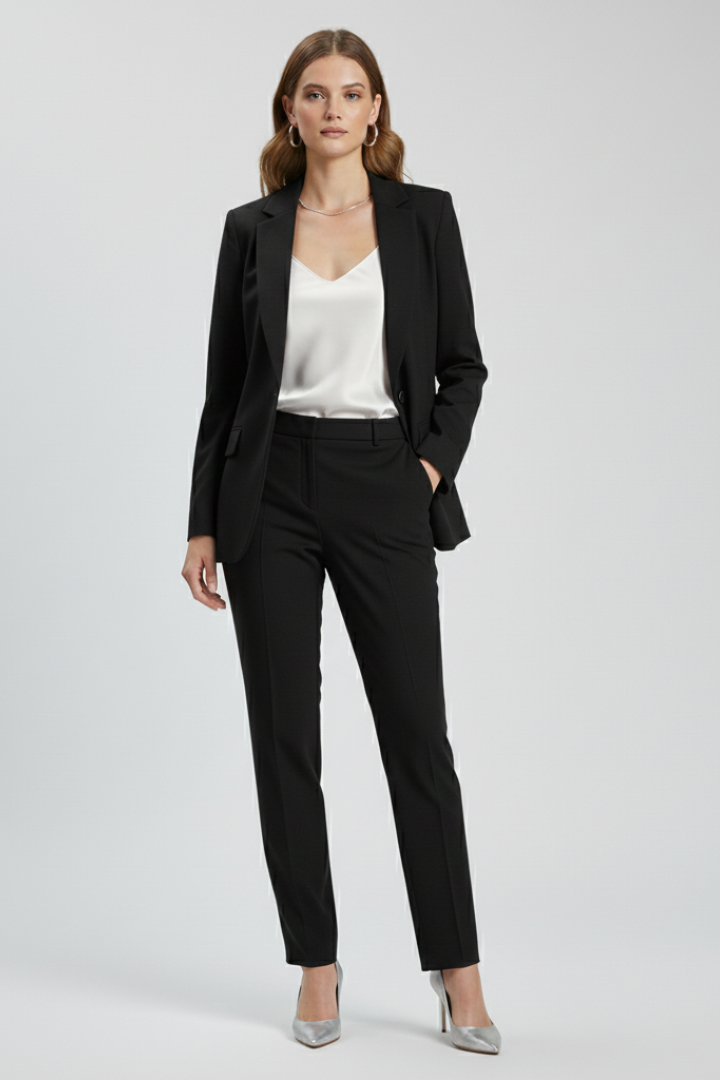 Women’s Long Blazer with Textured Surface and Single Closure