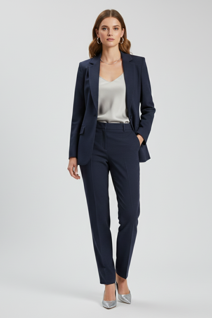 Women’s Long Blazer with Textured Surface and Single Closure