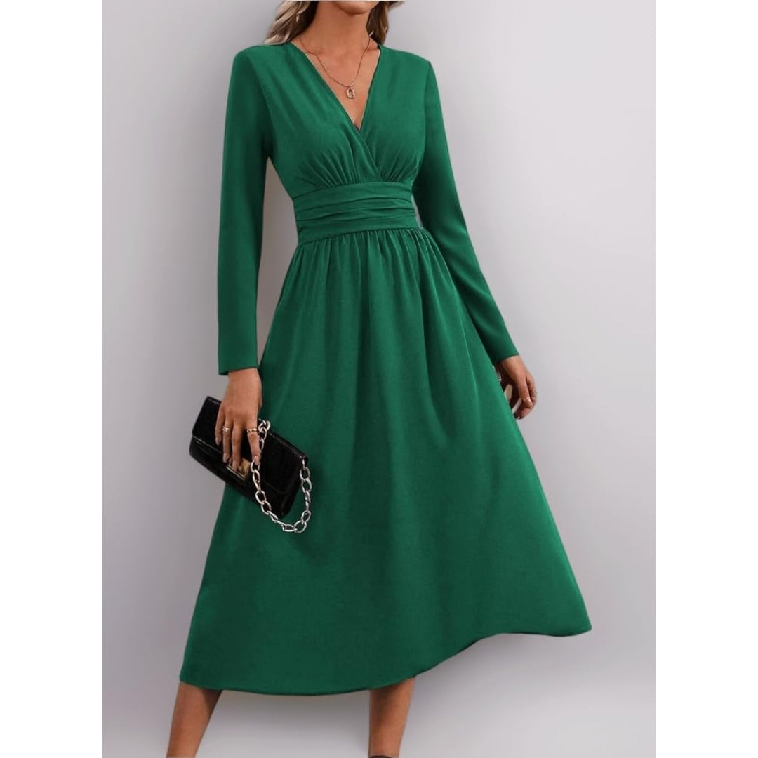Women’s Long Dress with V-Neck and Side Slit