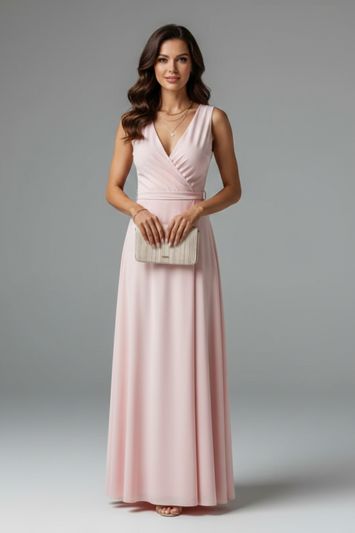 Women’s Long Dress with V-Neck and Sleeveless Cut