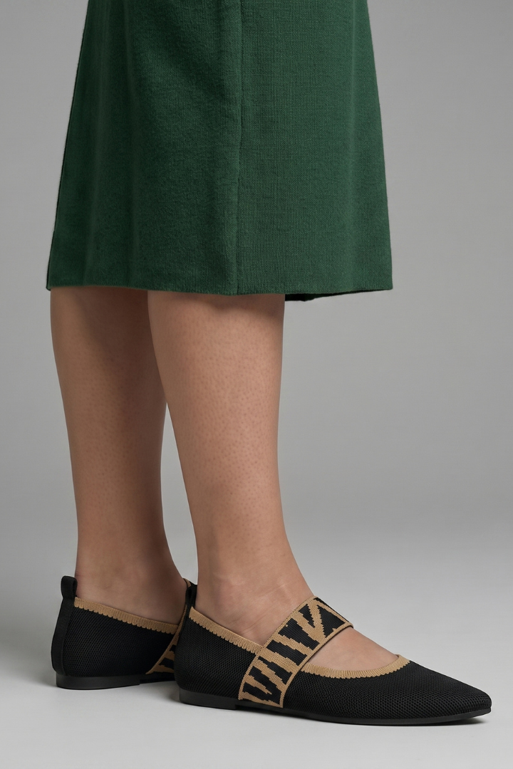 Women's Mary Jane Flat Shoes with Knit Texture for Everyday Wear