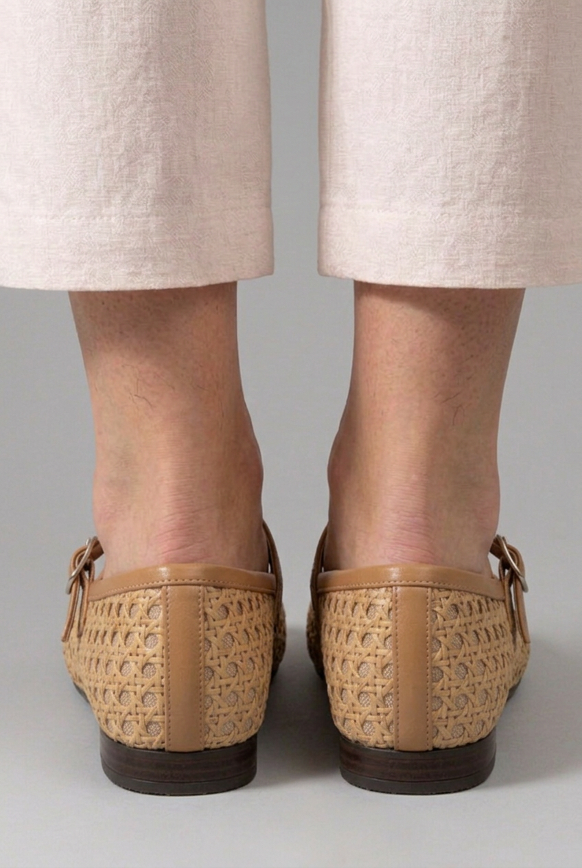Women's Mary Jane Flats with Woven Crochet Floral Upper