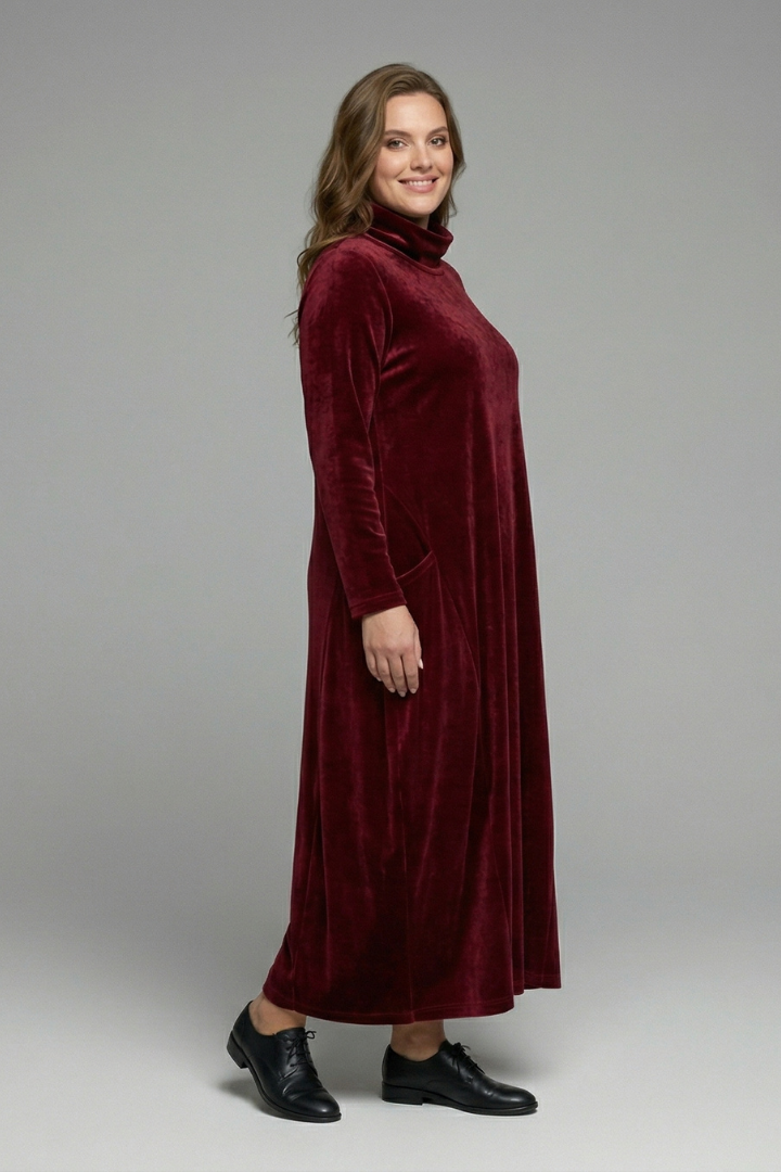 Women’s Maxi Dress with High Neck and Long Sleeves
