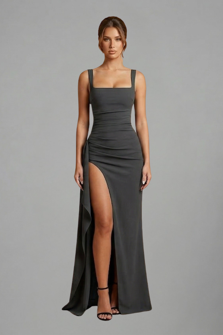 Women’s Maxi Dress with Open Back and Slip Design