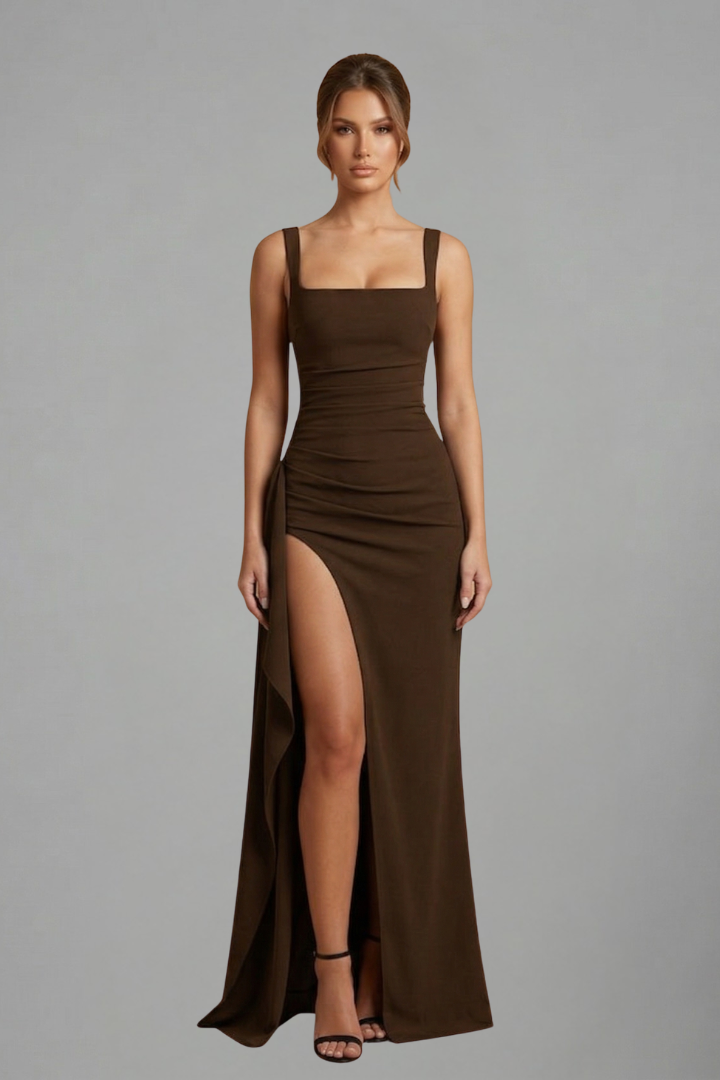 Women’s Maxi Dress with Open Back and Slip Design