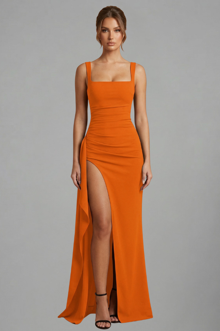 Women’s Maxi Dress with Open Back and Slip Design