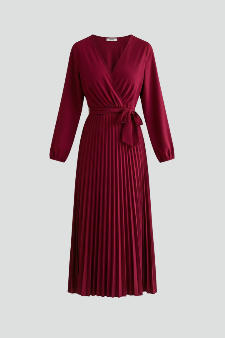 Women’s Maxi Dress with Pleated Skirt and Sleeves