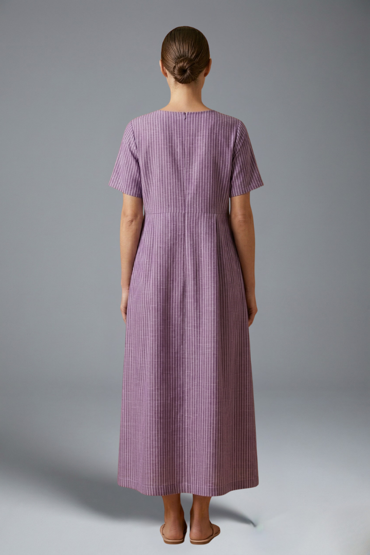 Women’s Maxi Dress with Pleated Waist and Side Pockets