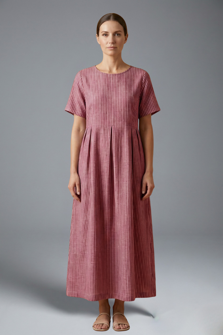 Women’s Maxi Dress with Pleated Waist and Side Pockets