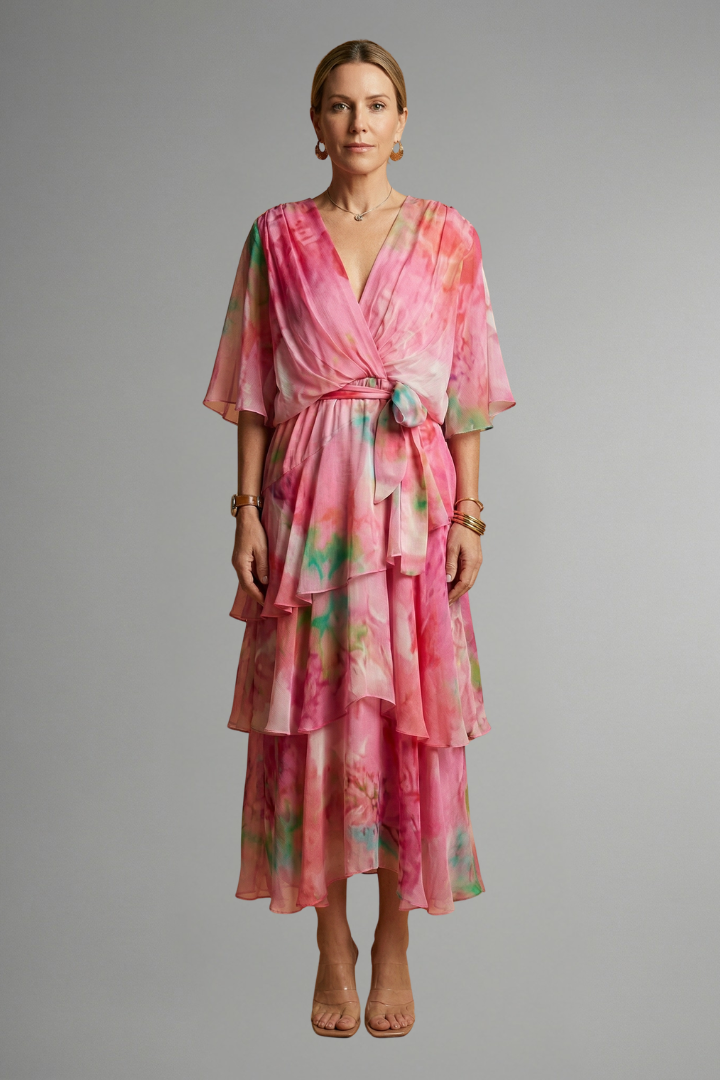 Women’s Maxi Dress with Printed Surface and Flowing Skirt