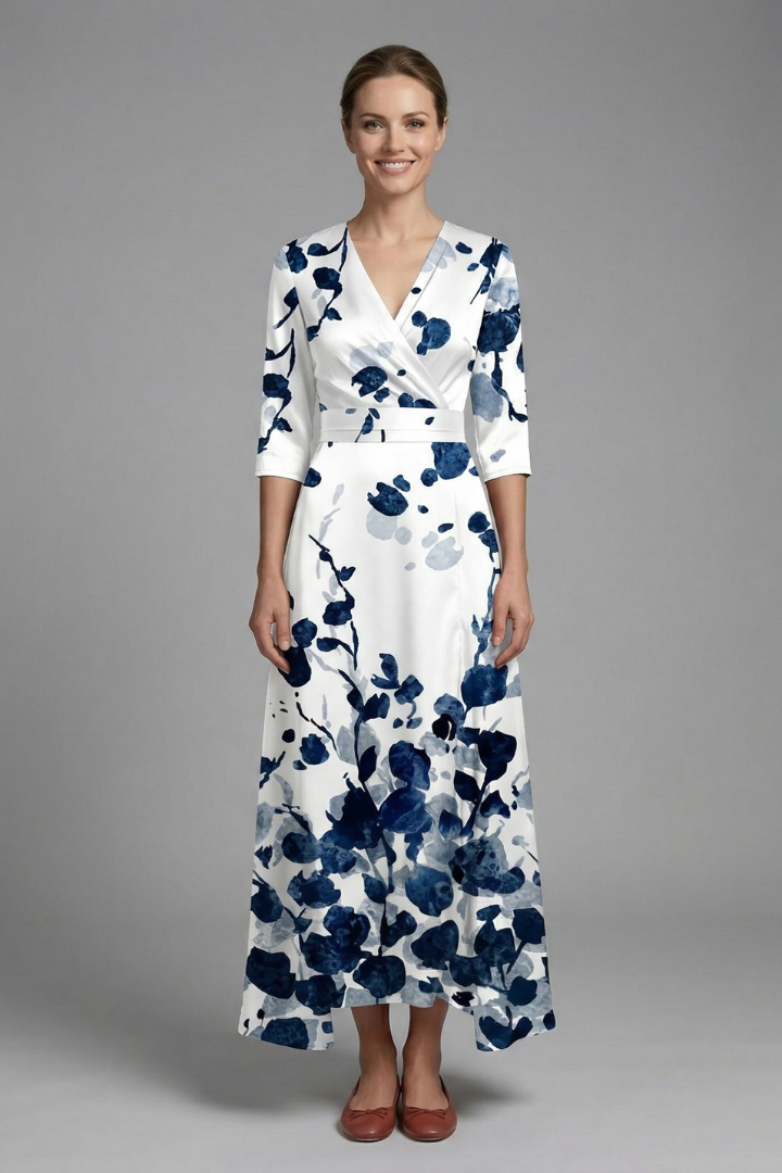 Women’s Maxi Dress with V-Neck and Wrap Waist